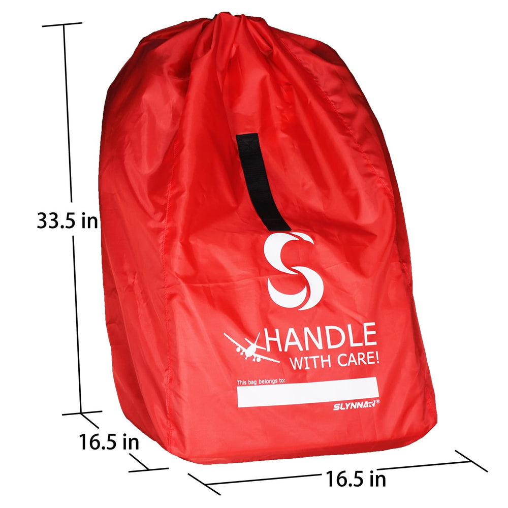 SLYNNAR car seat travel bag fits most seats at 33.5x16.5x16.5 inches