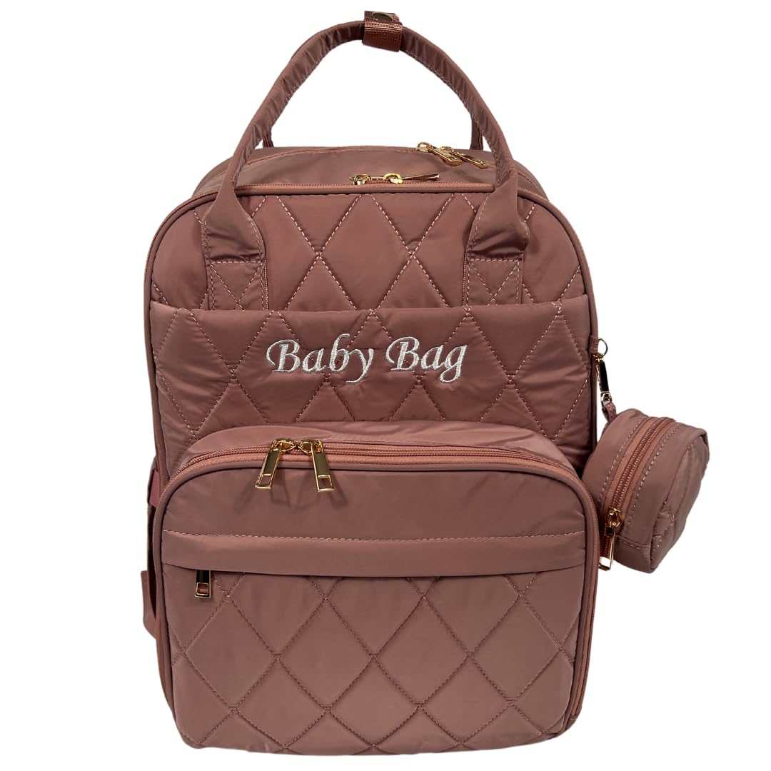 SLyTesha diaper backpack pink front view shows ample space for on-the-go baby care.