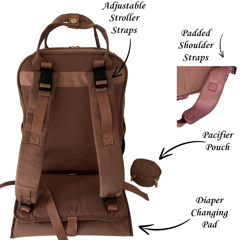 SLyTesha diaper backpack pink open top enables quick packing and unloading.