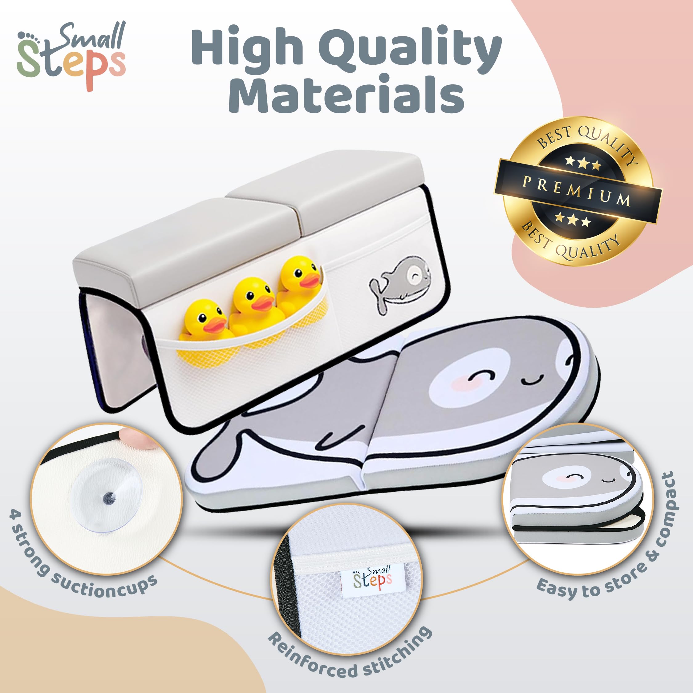 Small Steps orca easy-clean-durability highlights wipe-clean after bath sessions.