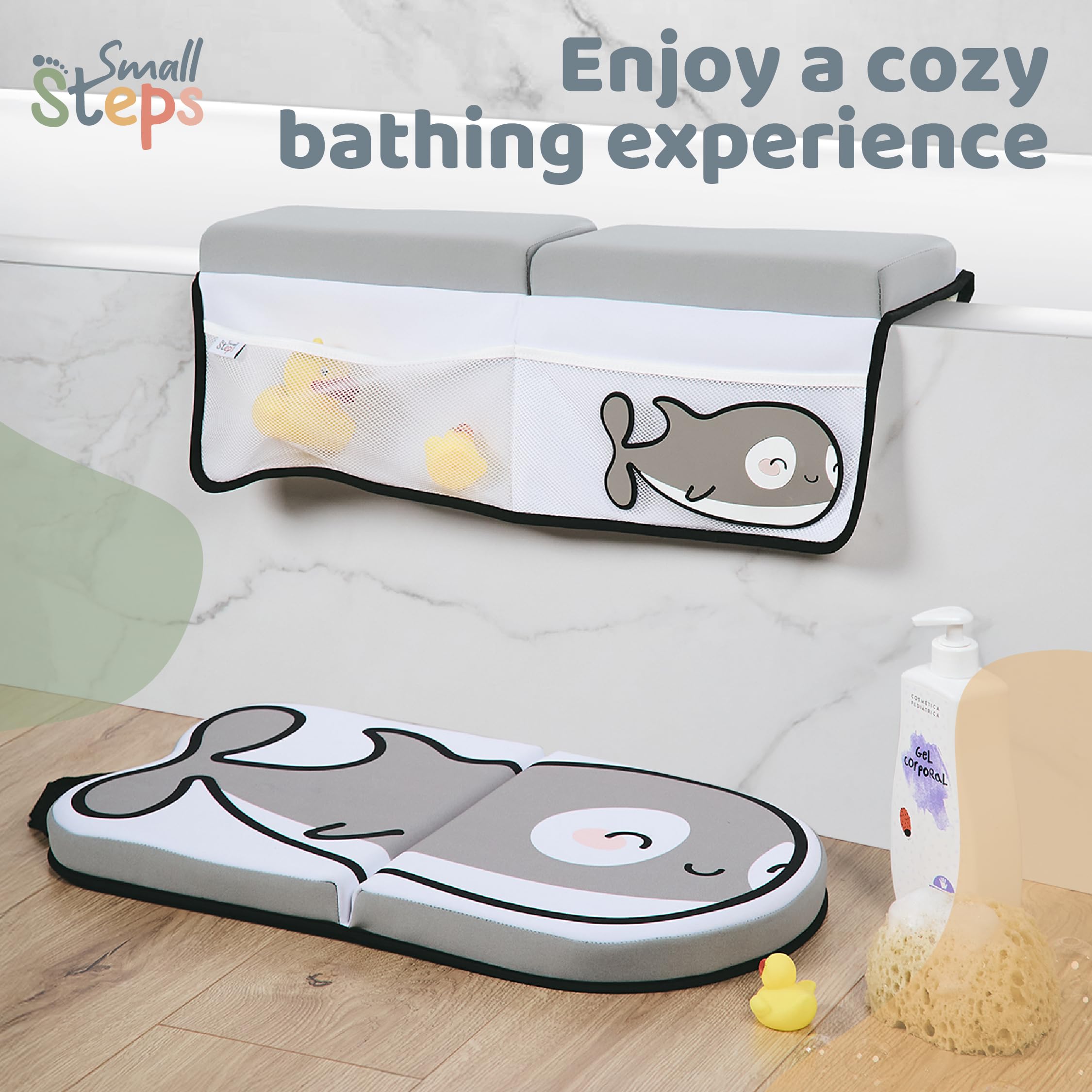 Small Steps orca non-slip knee pad keeps you steady on wet tub surfaces.