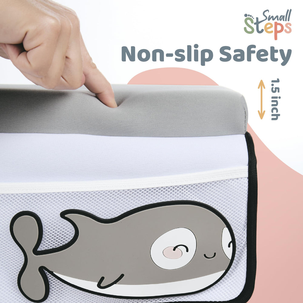 Small Steps orca pocket storage keeps bath toys within reach.