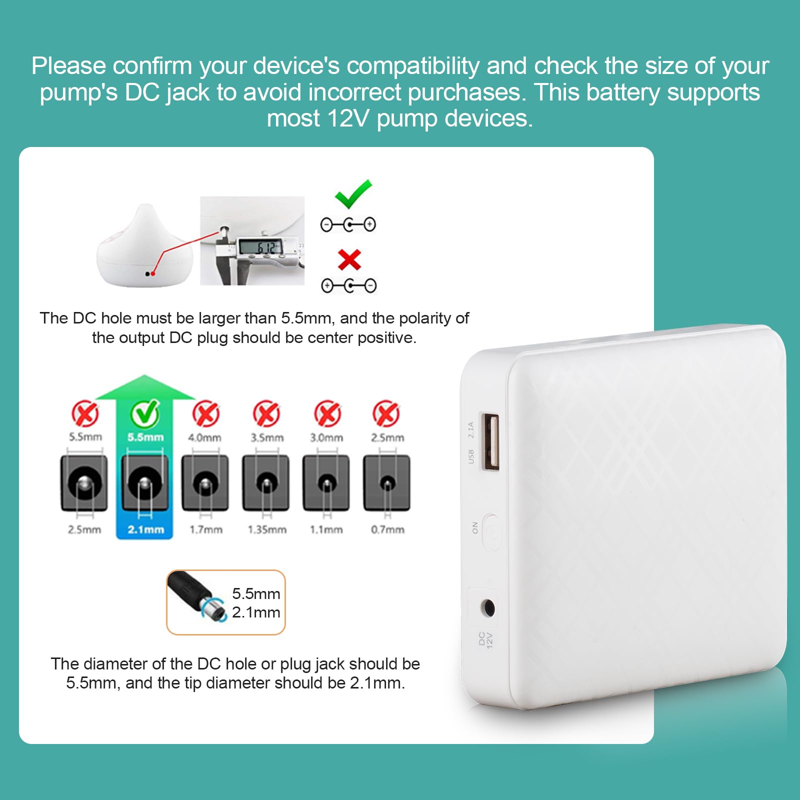 Smarkey battery with USB port showing 5V 1A charging capability