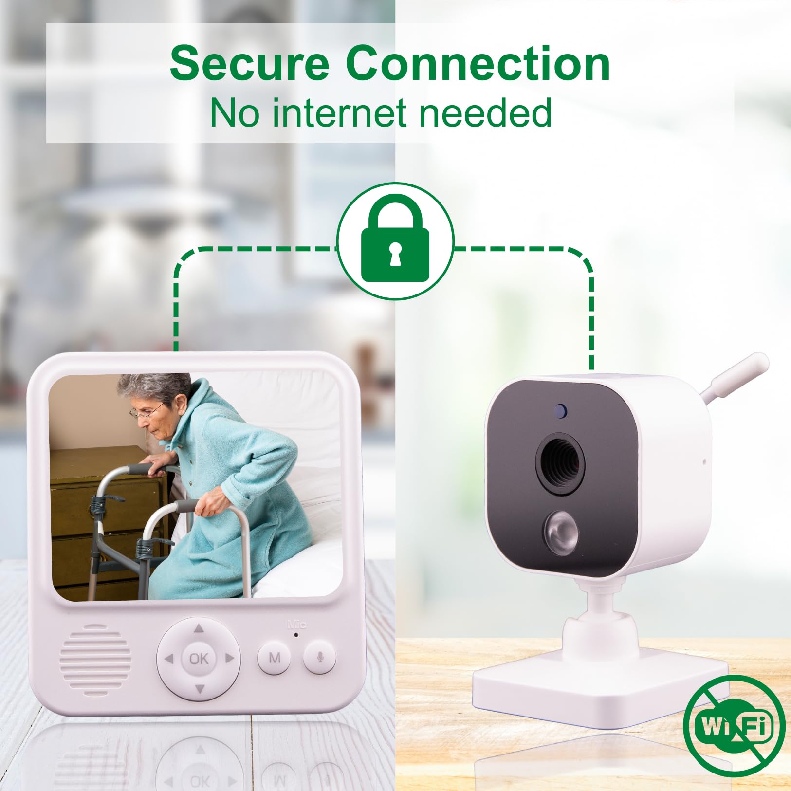 Smart Caregiver Video Monitor VOX mode saves battery by listening for activity.