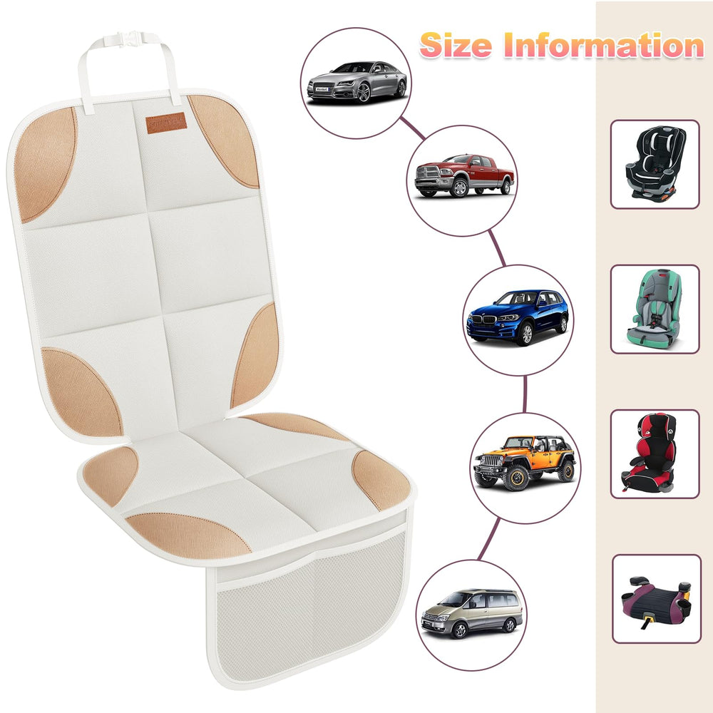 SMART ELF car seat protector edge PVC reinforcement detail for durability.