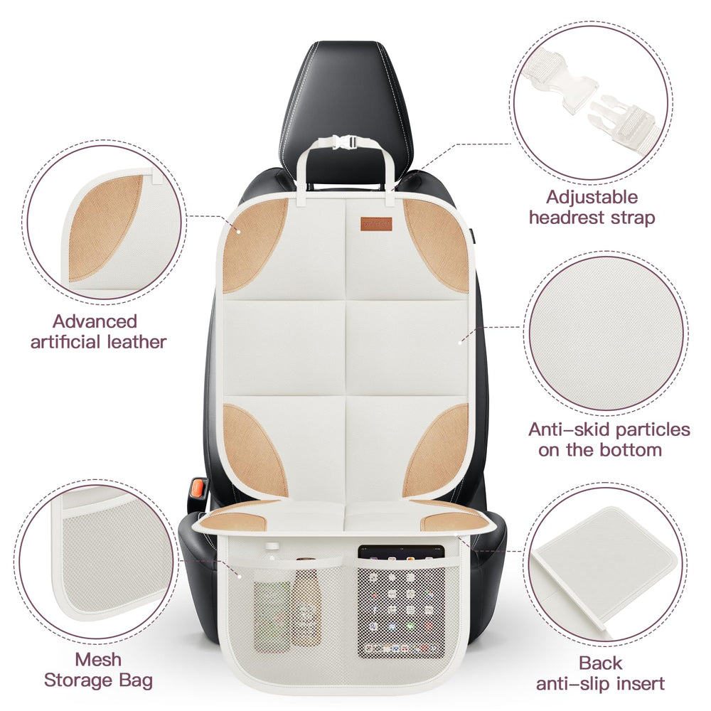 SMART ELF car seat protector beige back view illustrating anti-slip backing.