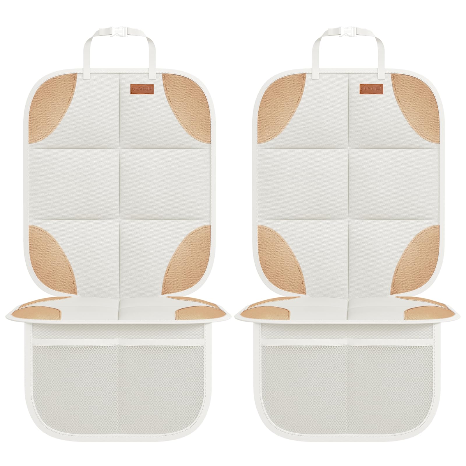 SMART ELF car seat protector beige front view showing thick padding for comfort.
