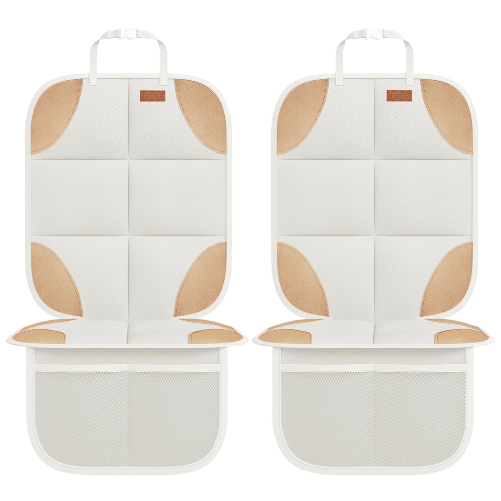 SMART ELF car seat protector beige front view showing thick padding for comfort.