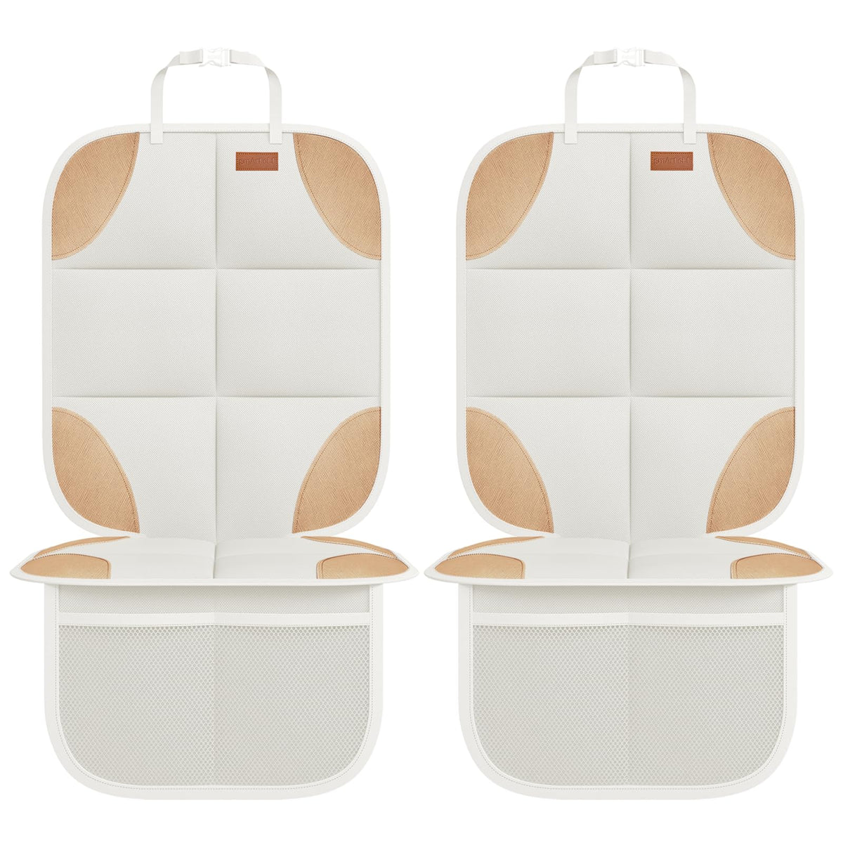 SMART ELF car seat protector beige front view showing thick padding for comfort.