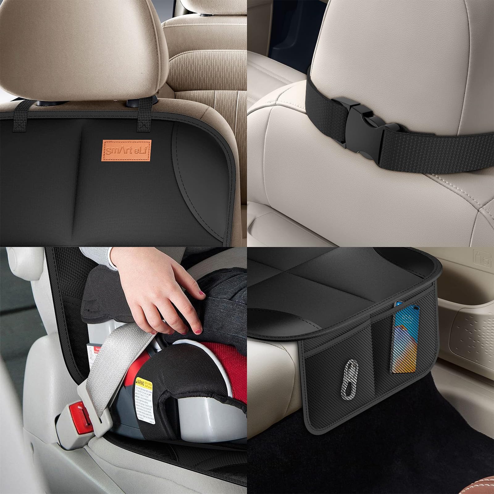 SMART ELF car seat protector mesh pockets for toys and snacks storage