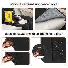 SMART ELF kick mat with storage pockets shows backseat organization.