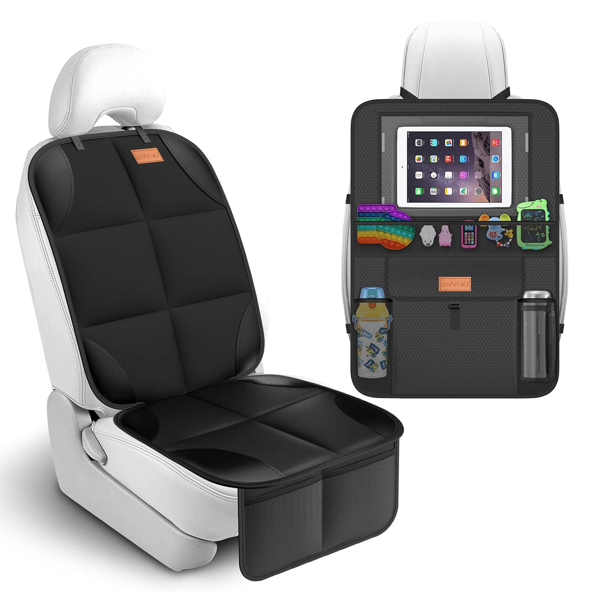 SMART ELF non-slip backseat organizer front view keeps toys within reach.