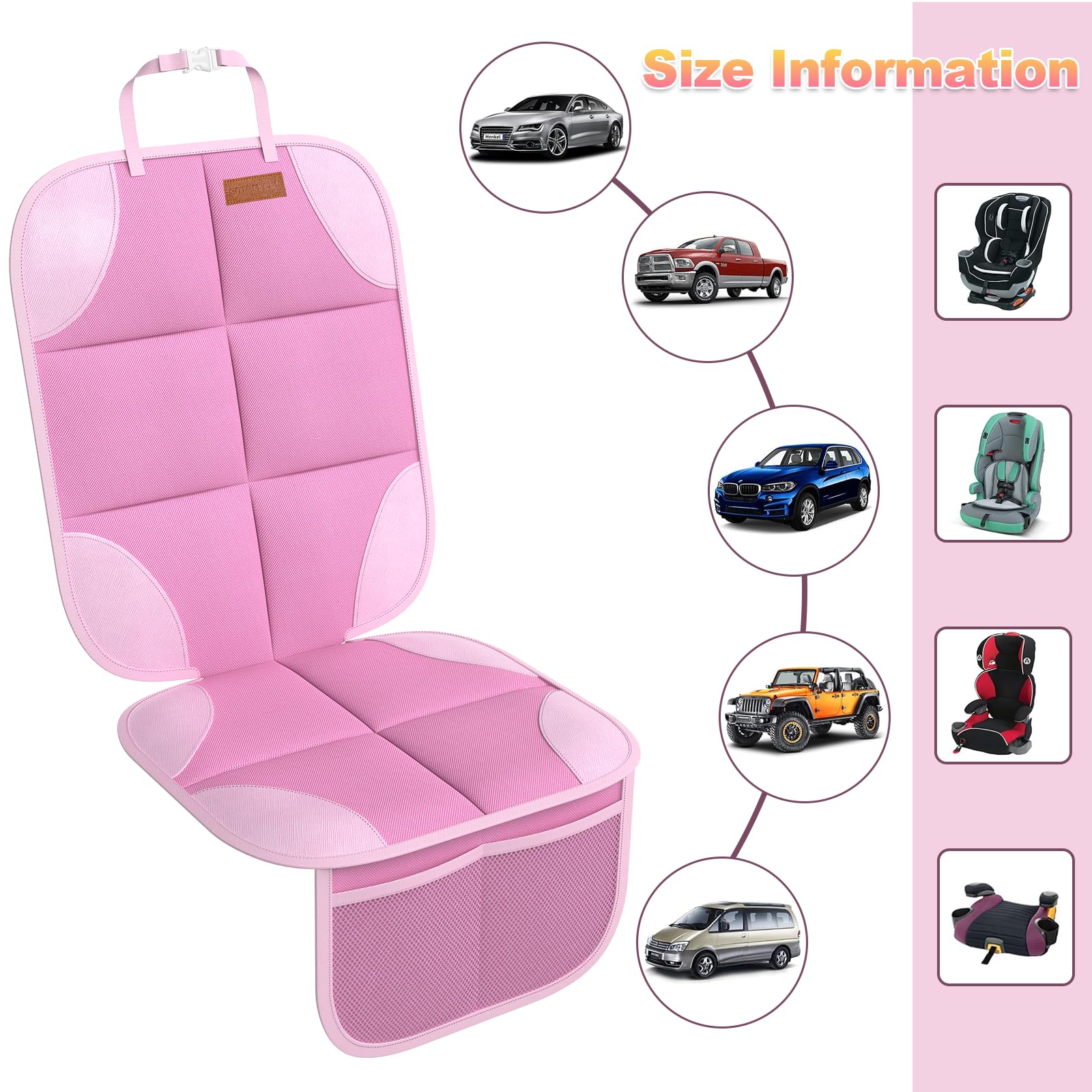 SMART ELF pink car seat protector back view showing full-seat coverage.