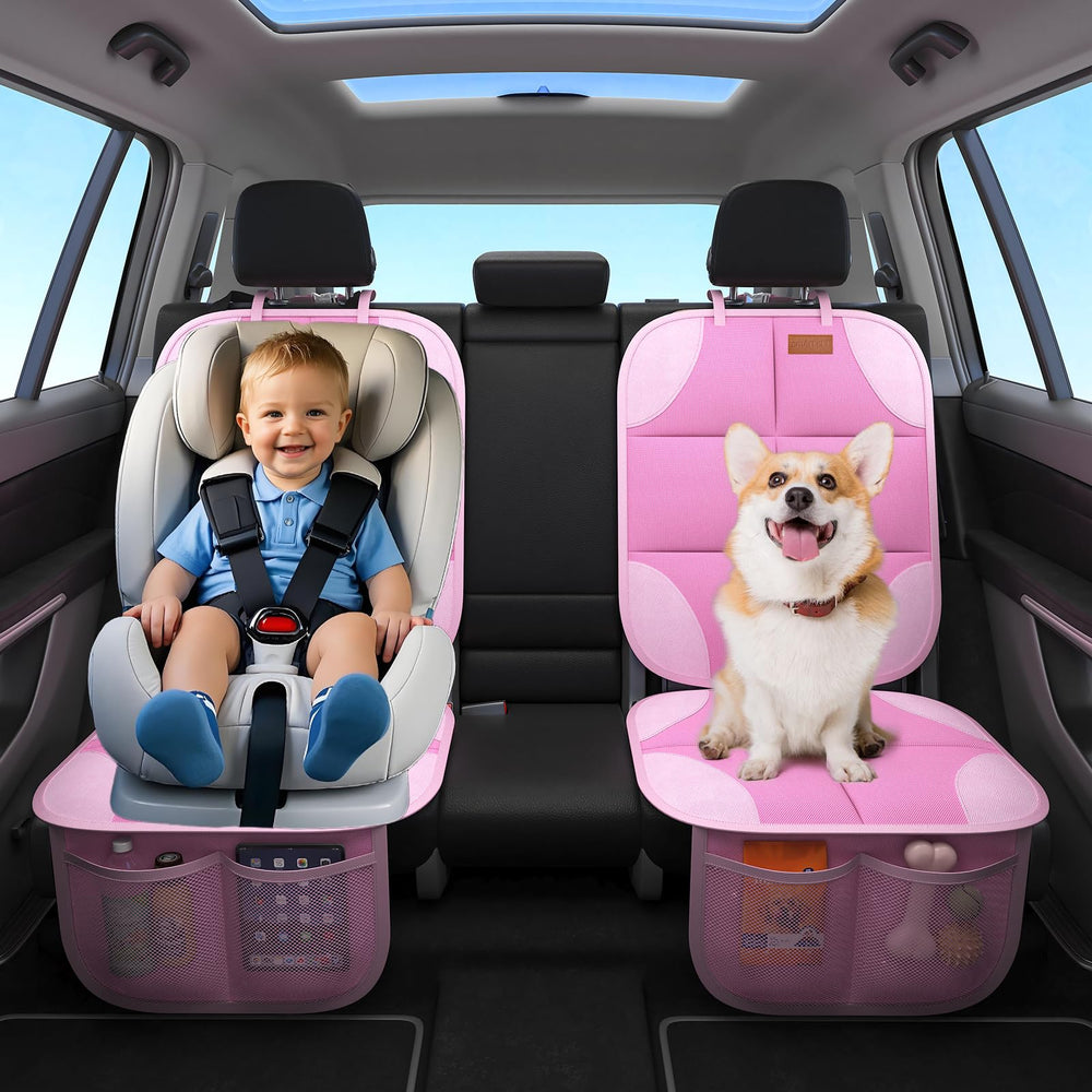 SMART ELF pink car seat protector easy-clean surface for spills.