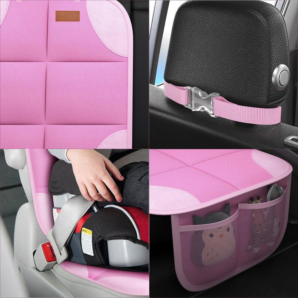 SMART ELF pink car seat protector packaging highlights two-pack value.