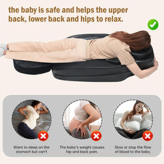 Smashier belly support base and cushions show adjustable firmness for comfort.
