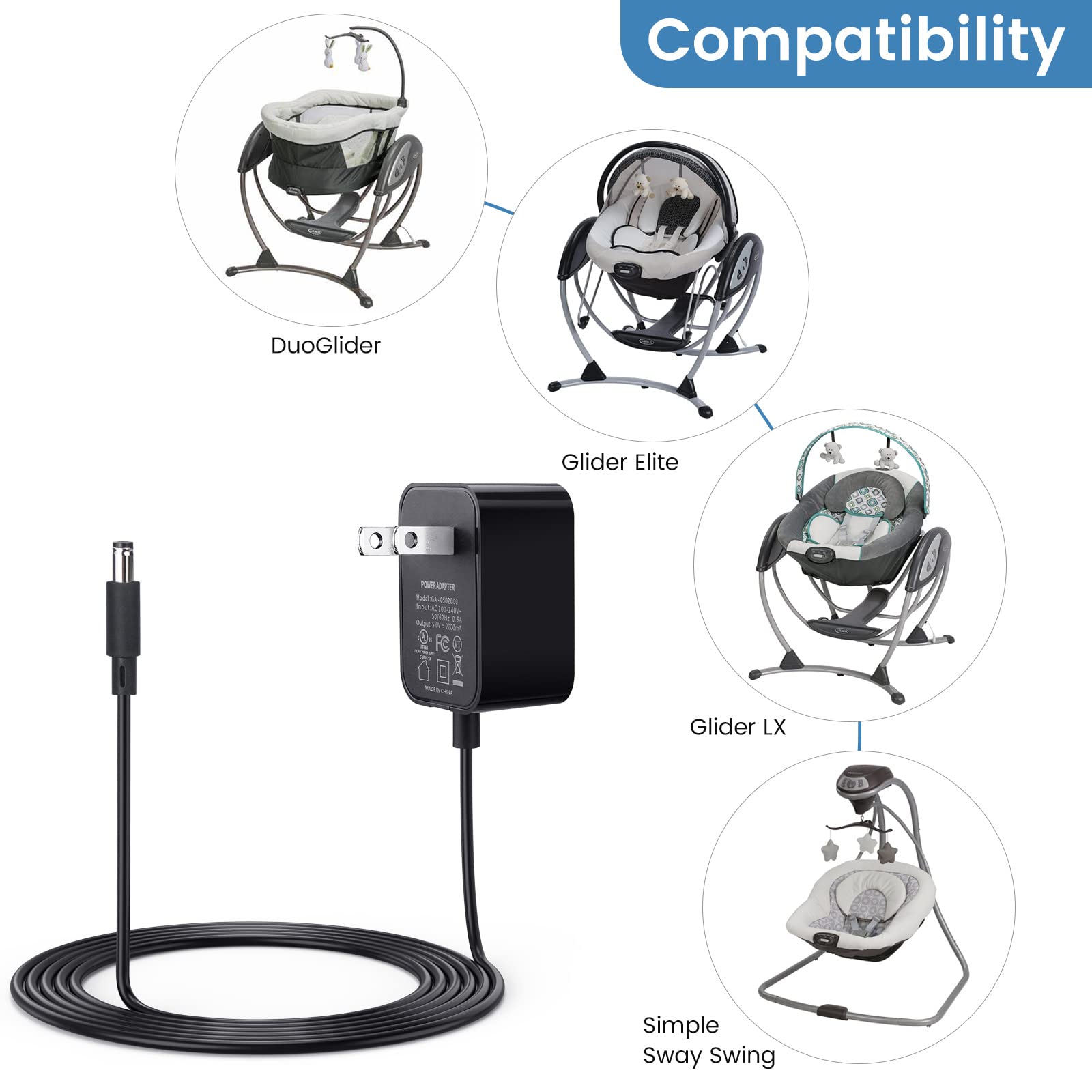 Smays wall charger shows 100-240V input and 5V 2A output for safety.
