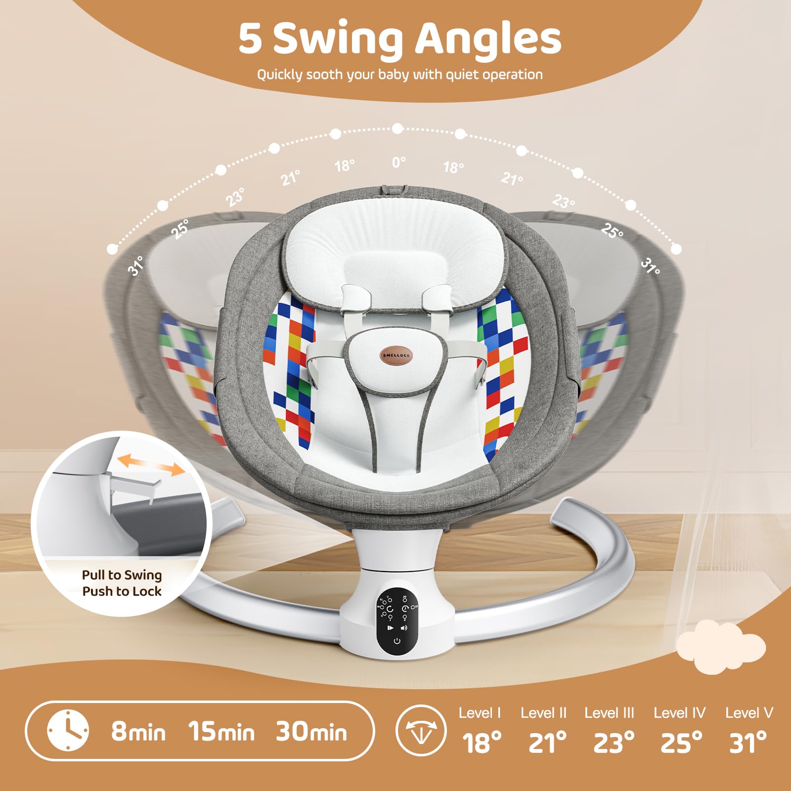 Smelluck baby swing aluminum frame offers sturdy, lightweight support
