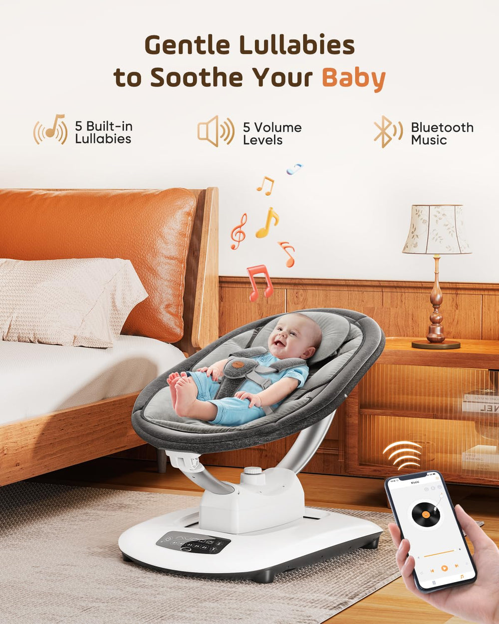 Smelluck Baby Swing with Bluetooth to play tunes from your phone.