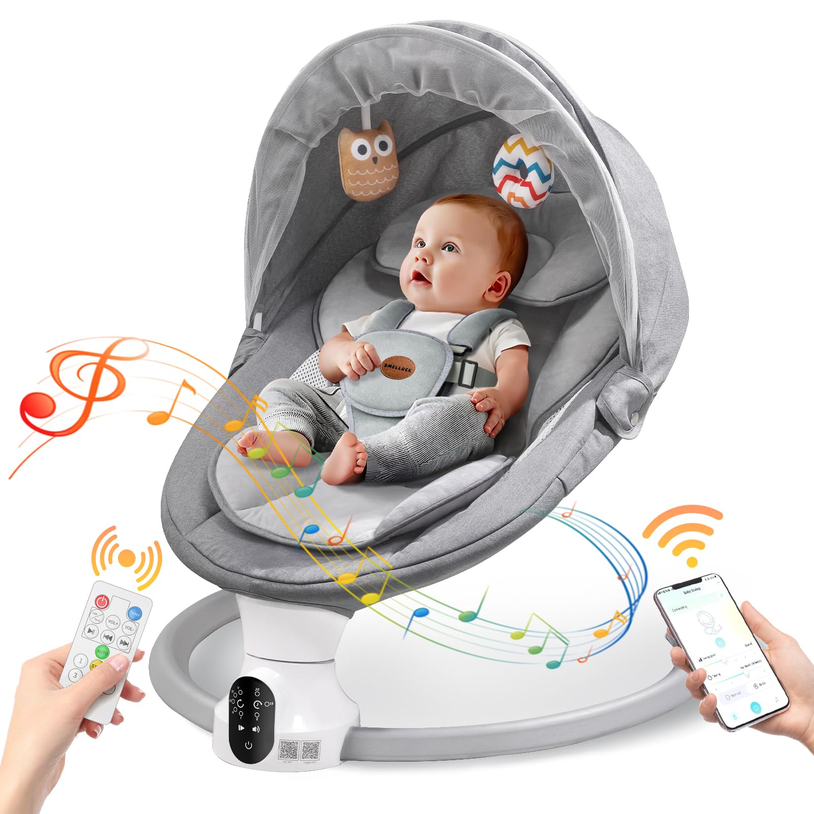Smelluck baby swing light gray cushion provides cozy naps
