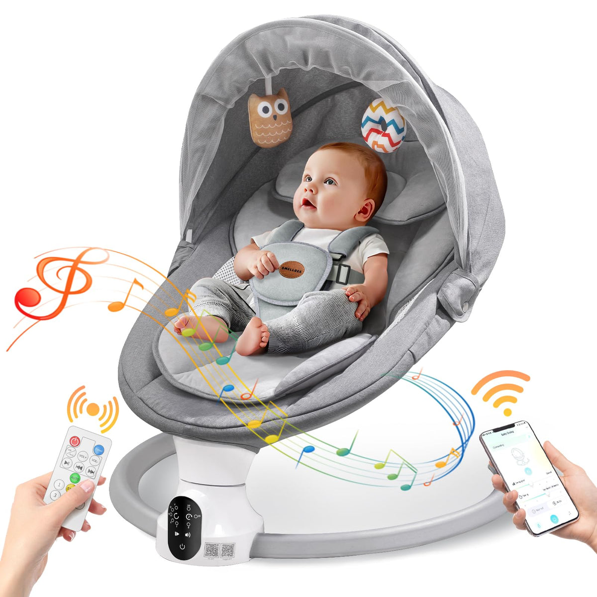 Smelluck baby swing light gray cushion provides cozy naps
