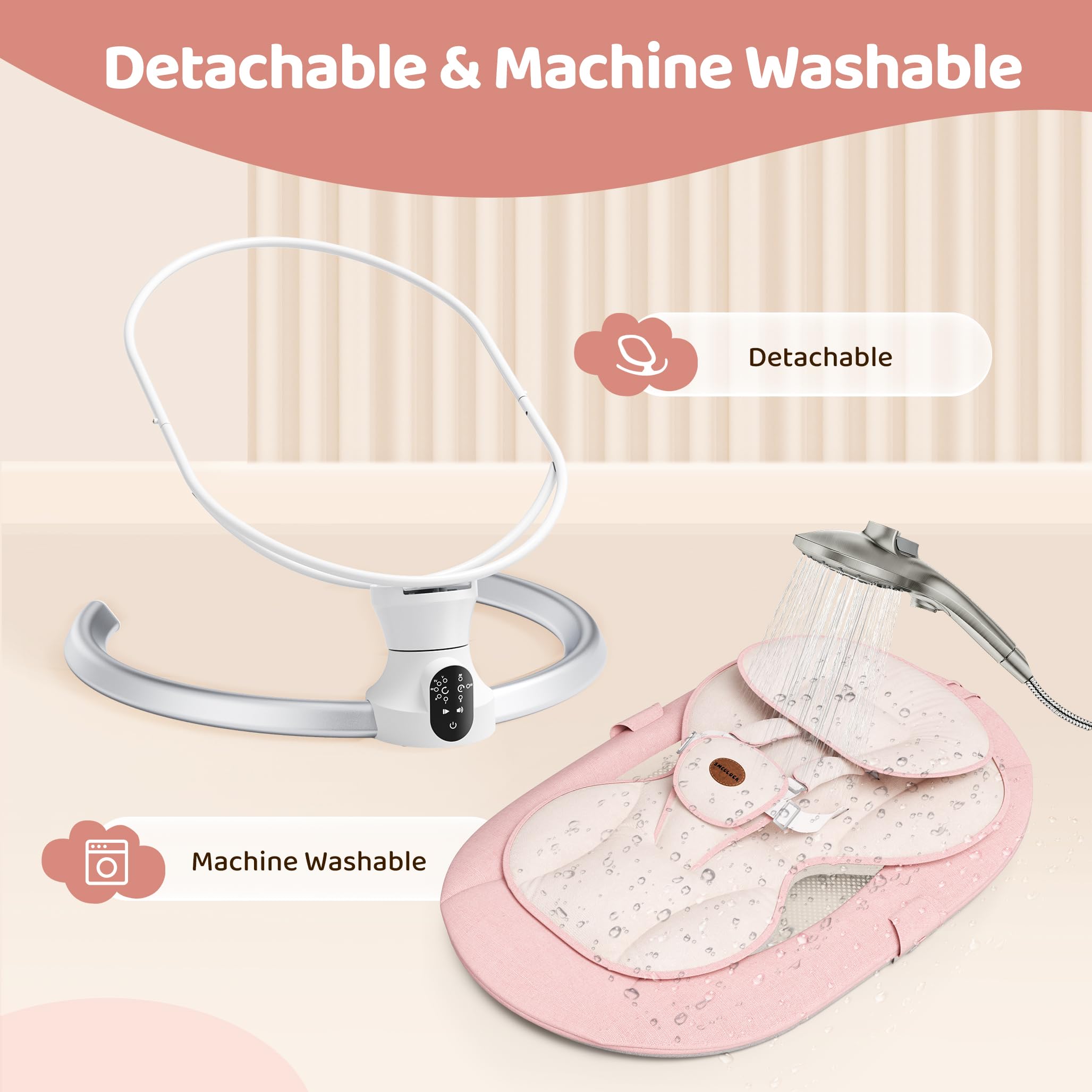Smelluck baby swing pink seat material emphasizes breathable fabric and soft mattress