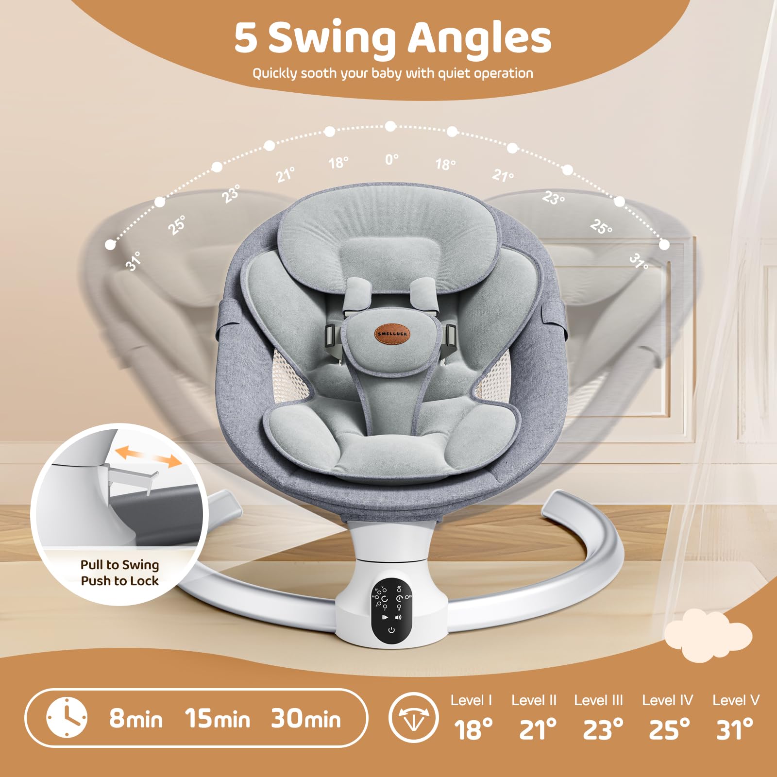 Smelluck baby swing remote control and touch screen options