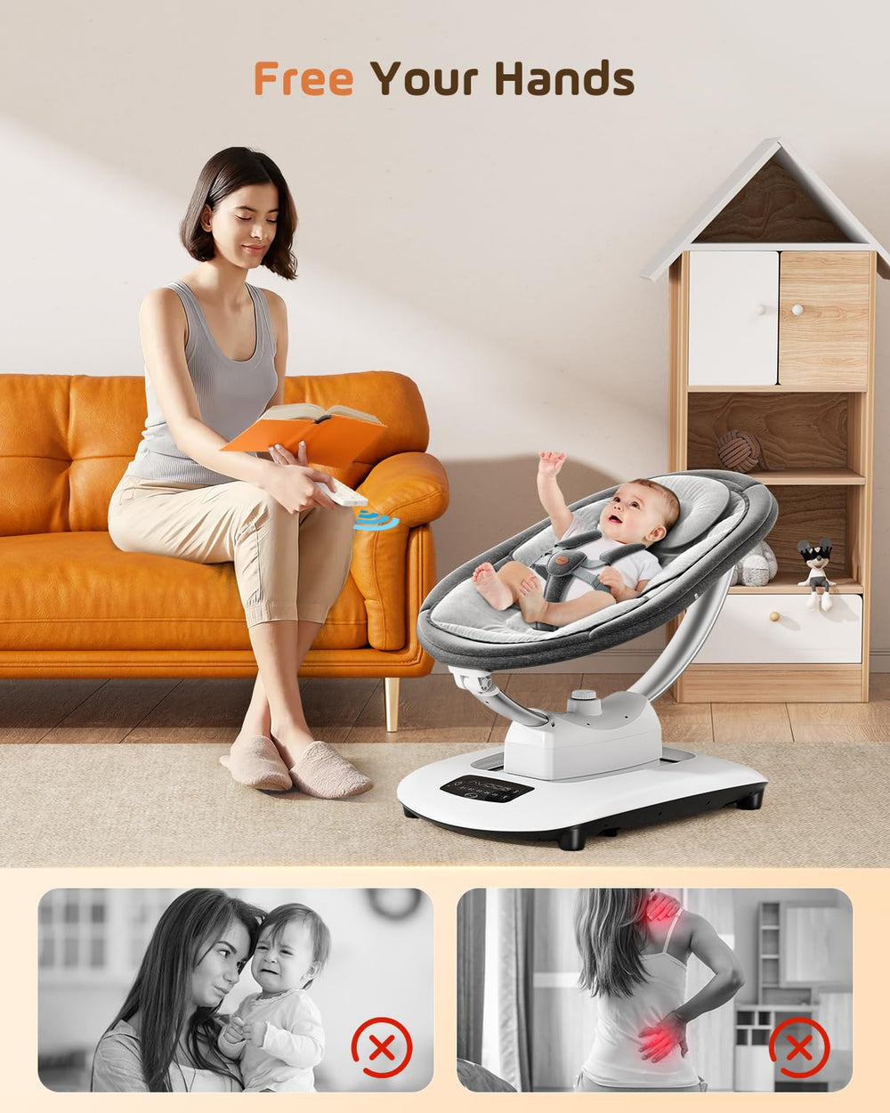 Smelluck Baby Swing removable seat cover simplifies cleaning.