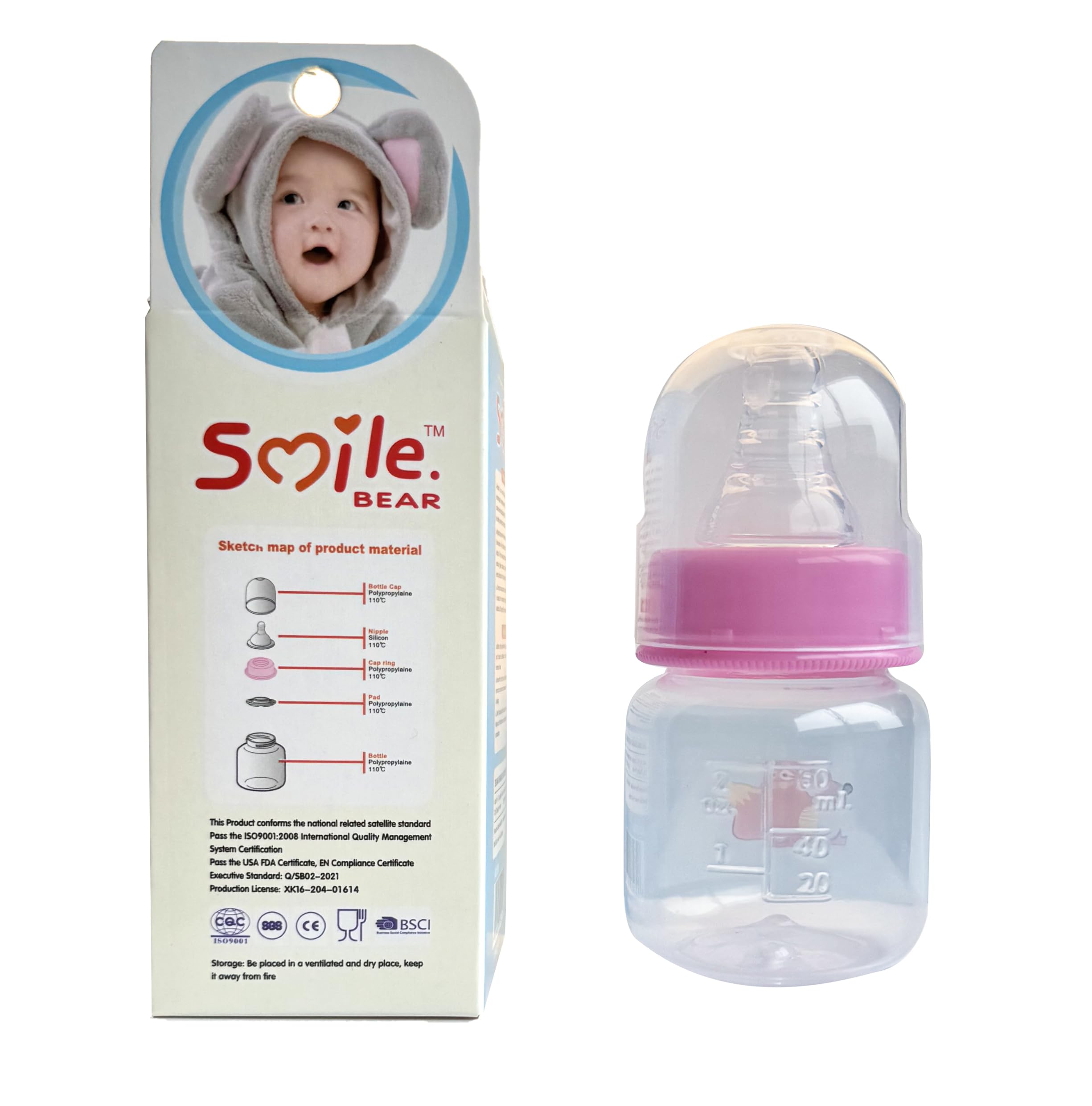 Smile Bear BPA-free leakproof cap ensures safe, spill-free bottle closures.