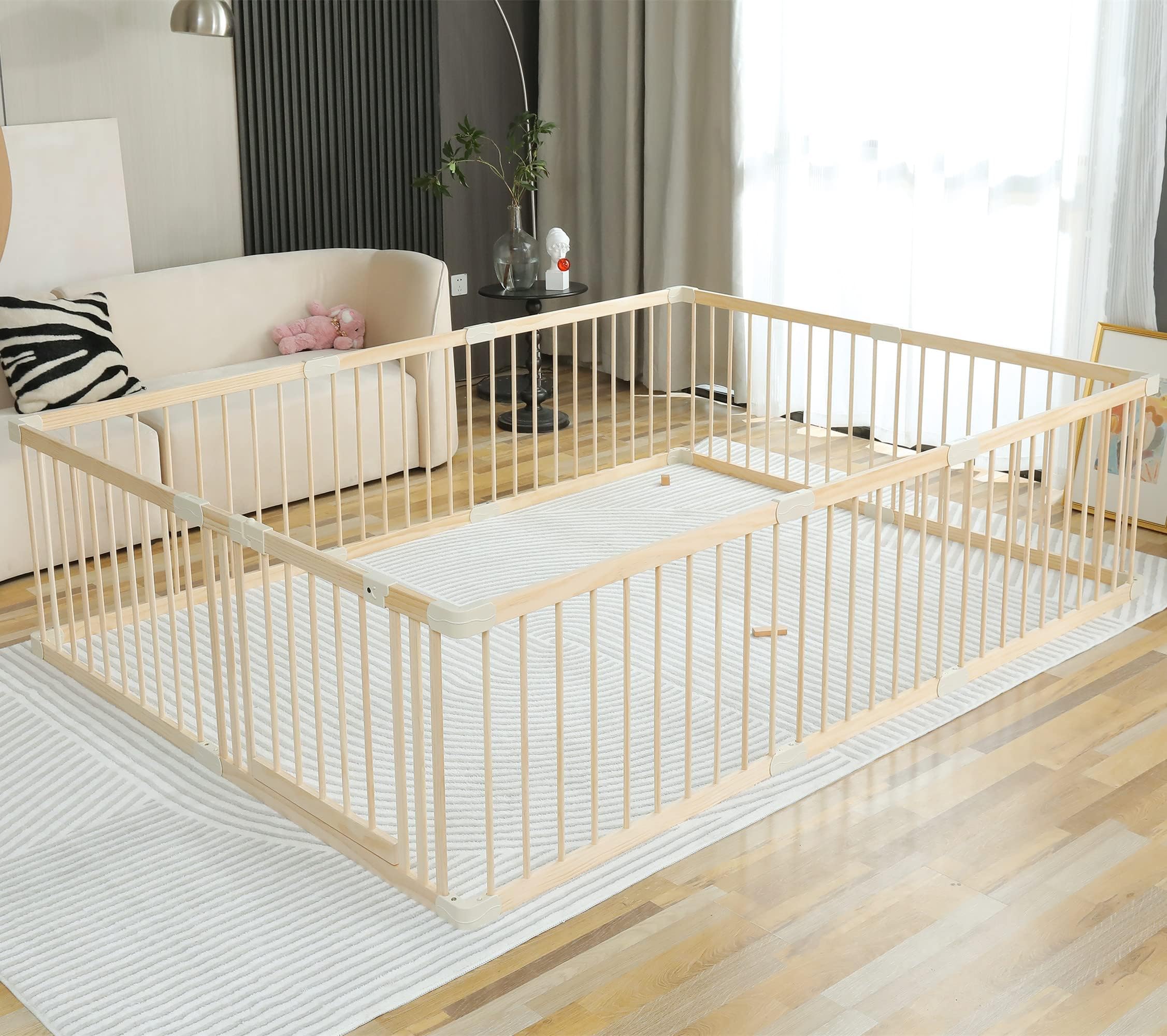 Smilebaby baby playpen gate closeup with secure latch for peace of mind.