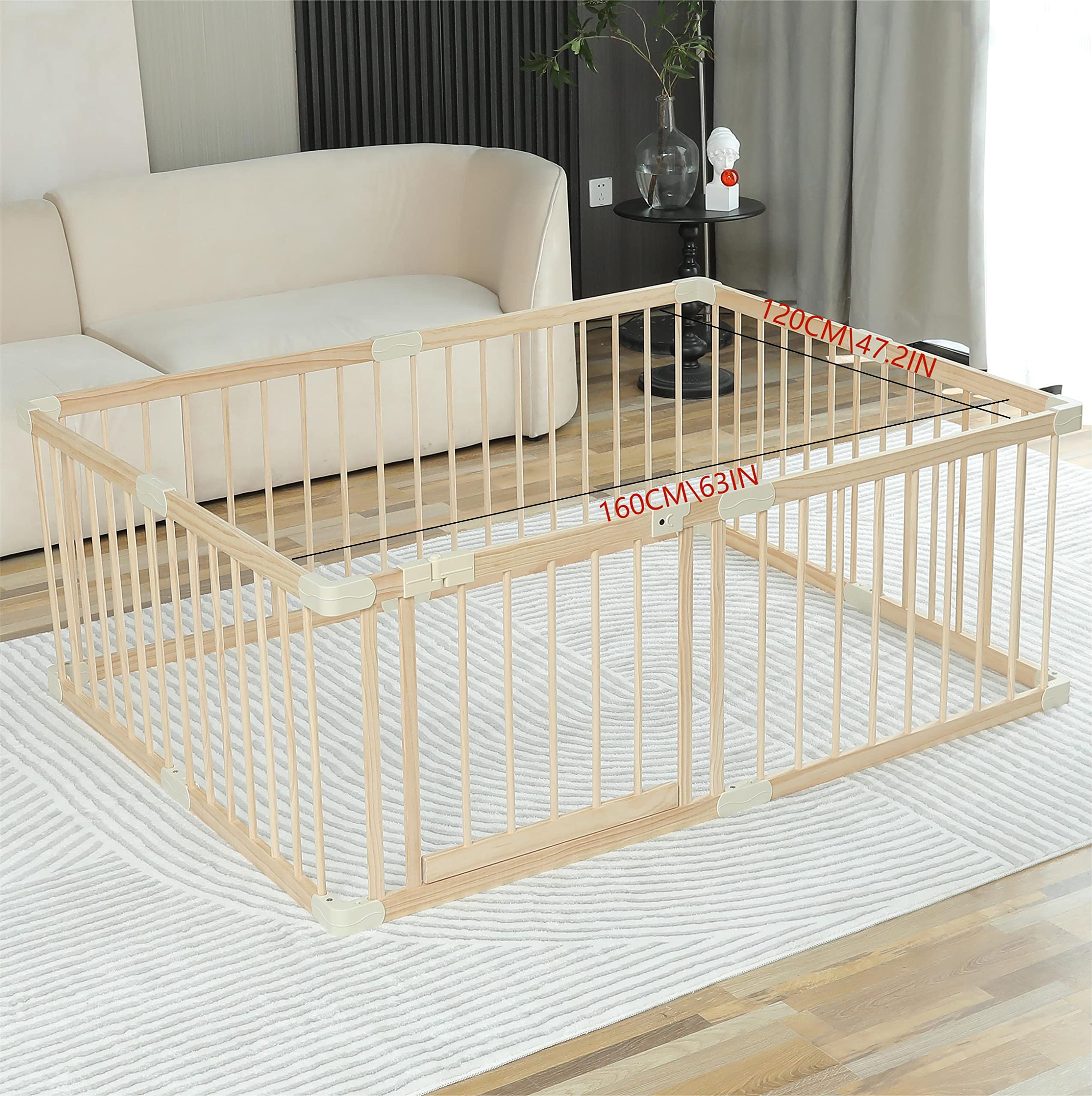 Smilebaby Conababy living room layout with space-efficient play fence