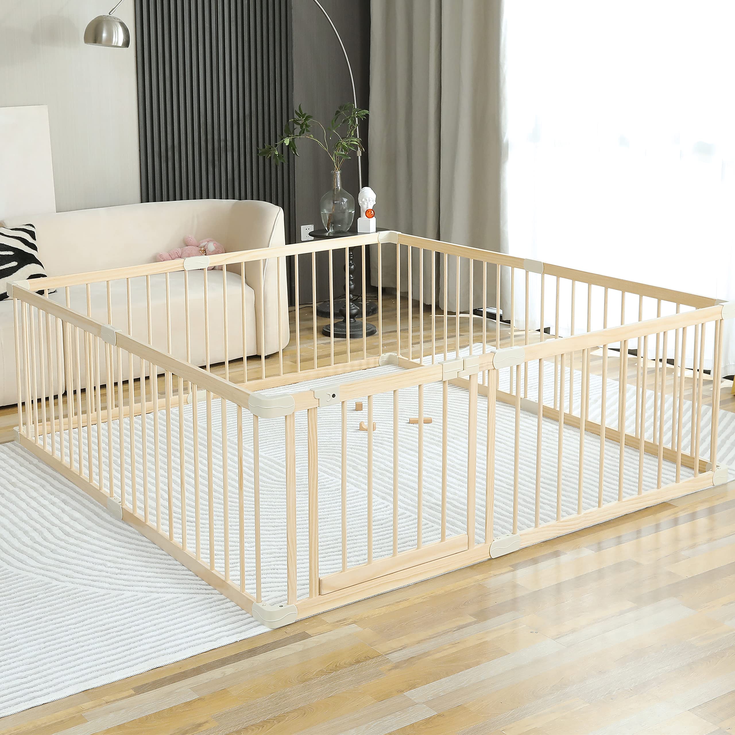 Smilebaby Conababy side view playpen highlights open slat spacing for supervision