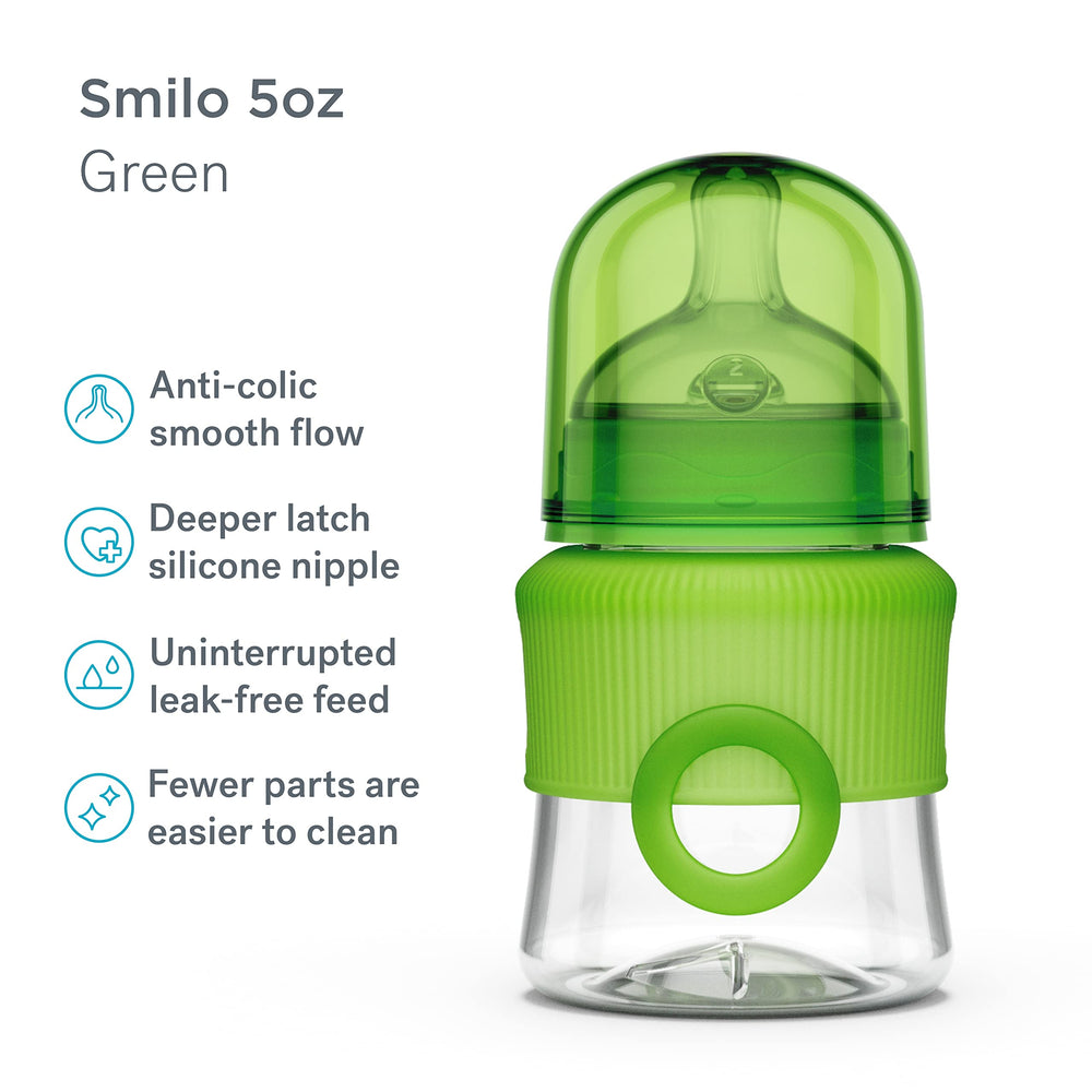 Smilo anti-colic vent system bottle reduces gas during feeds