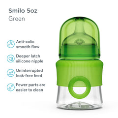 Smilo anti-colic vent system bottle reduces gas during feeds