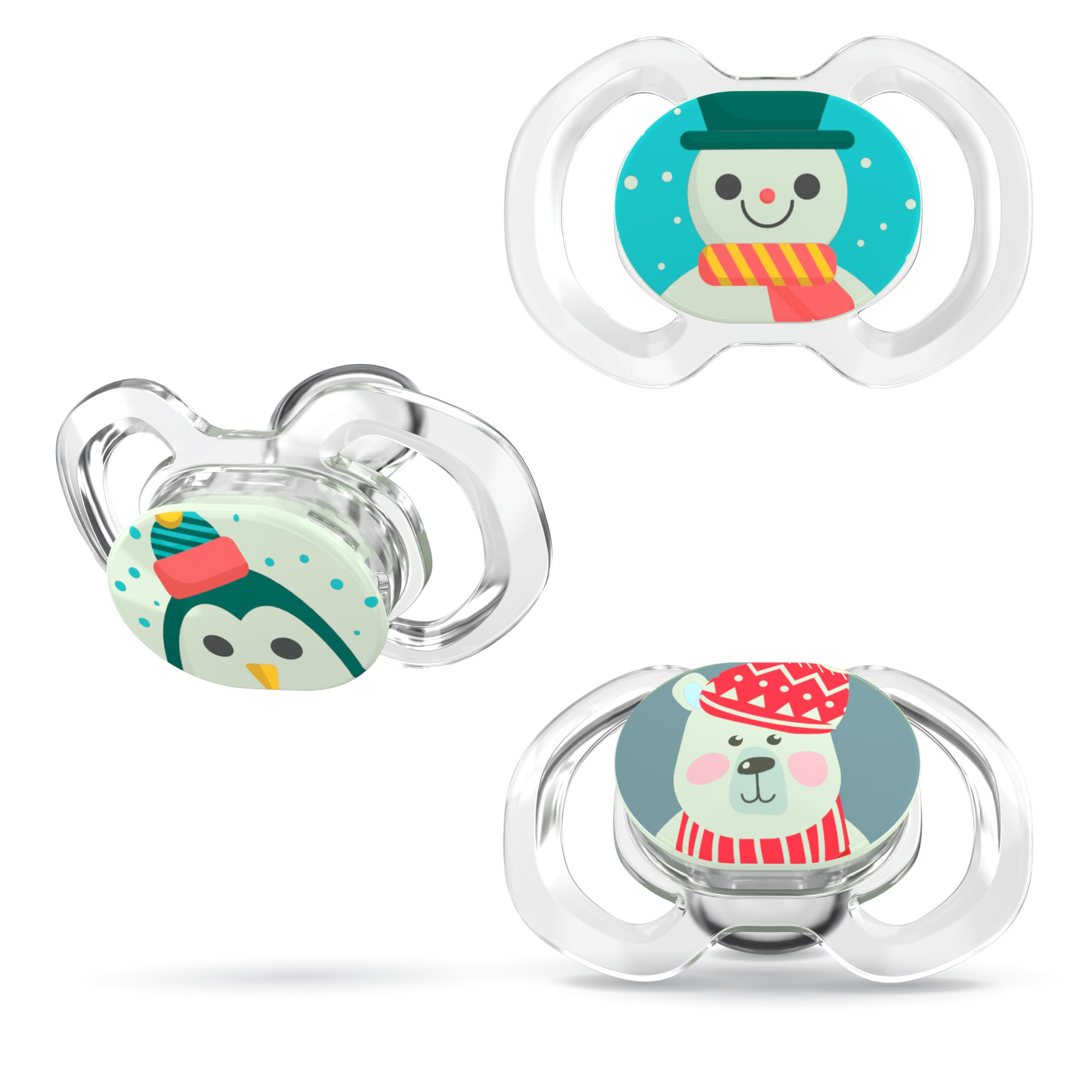 Smilo baby Christmas pacifier 3-pack features winter design for babies 9+ months