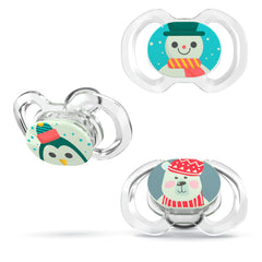 Smilo baby Christmas pacifier 3-pack features winter design for babies 9+ months