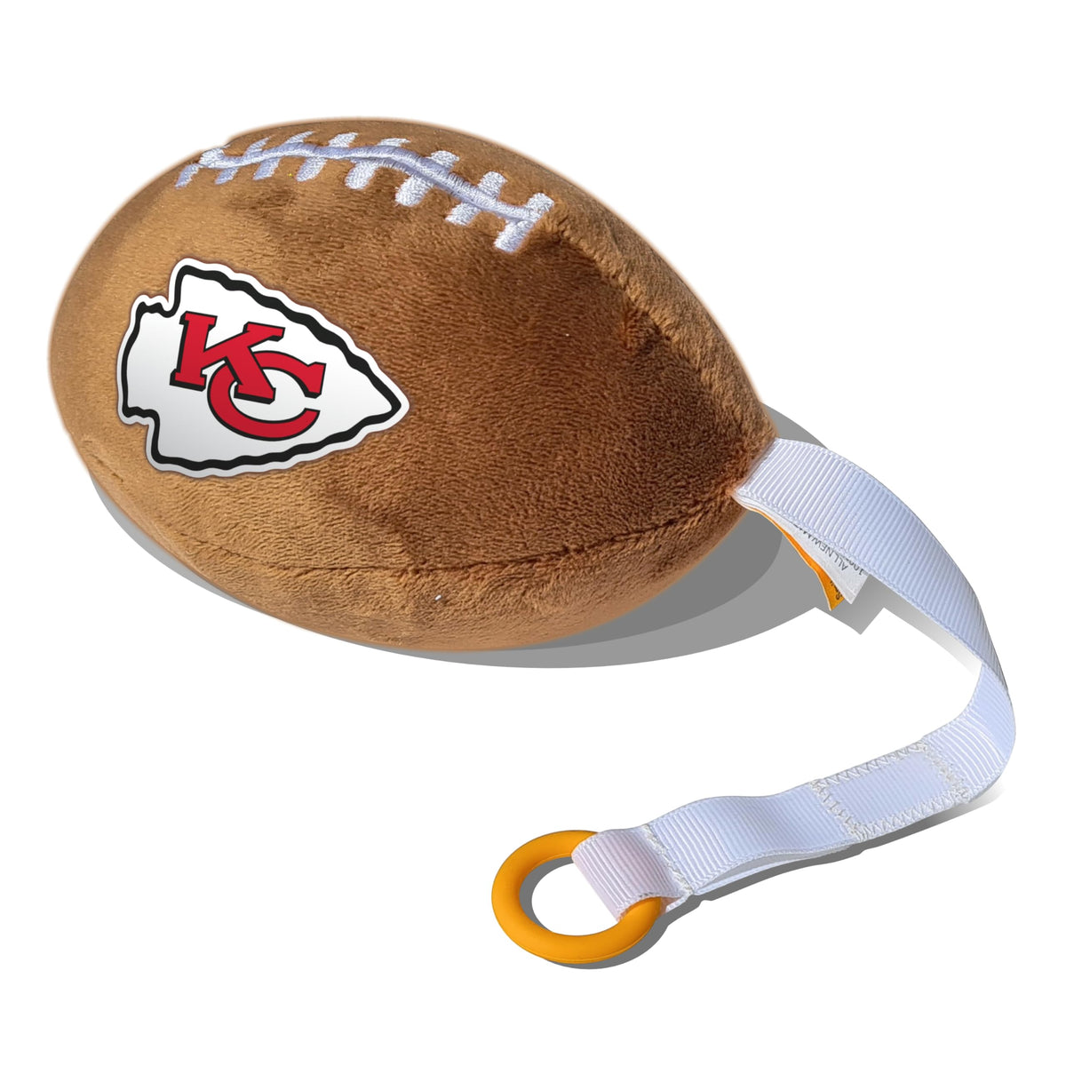 Smilo Kansas City Chiefs plush football pacifier holder with secure attachment