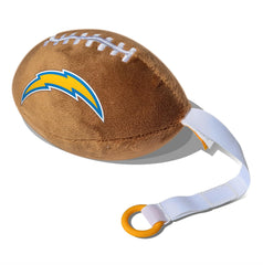 Smilo Los Angeles Chargers plush football pacifier holder front view for on-the-go comfort