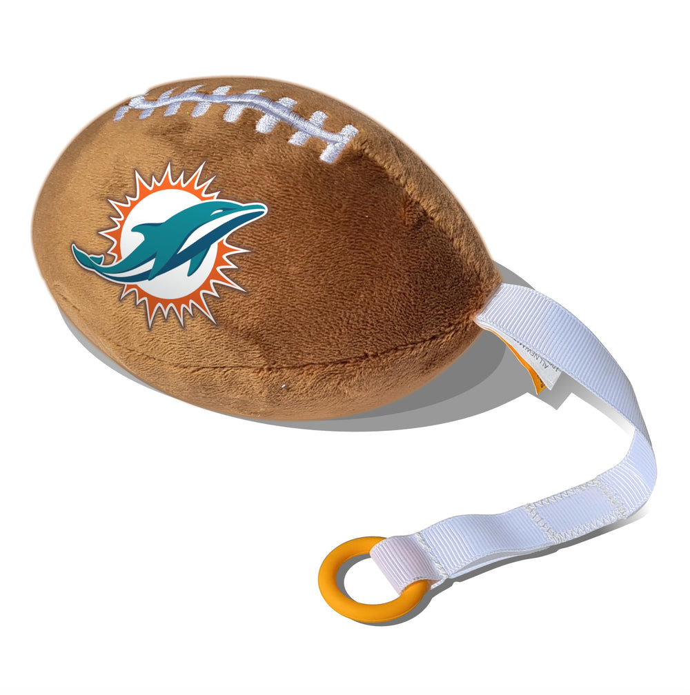 Smilo Miami Dolphins plush football pacifier holder shows team pride and keeps pacifier ready for on-the-go