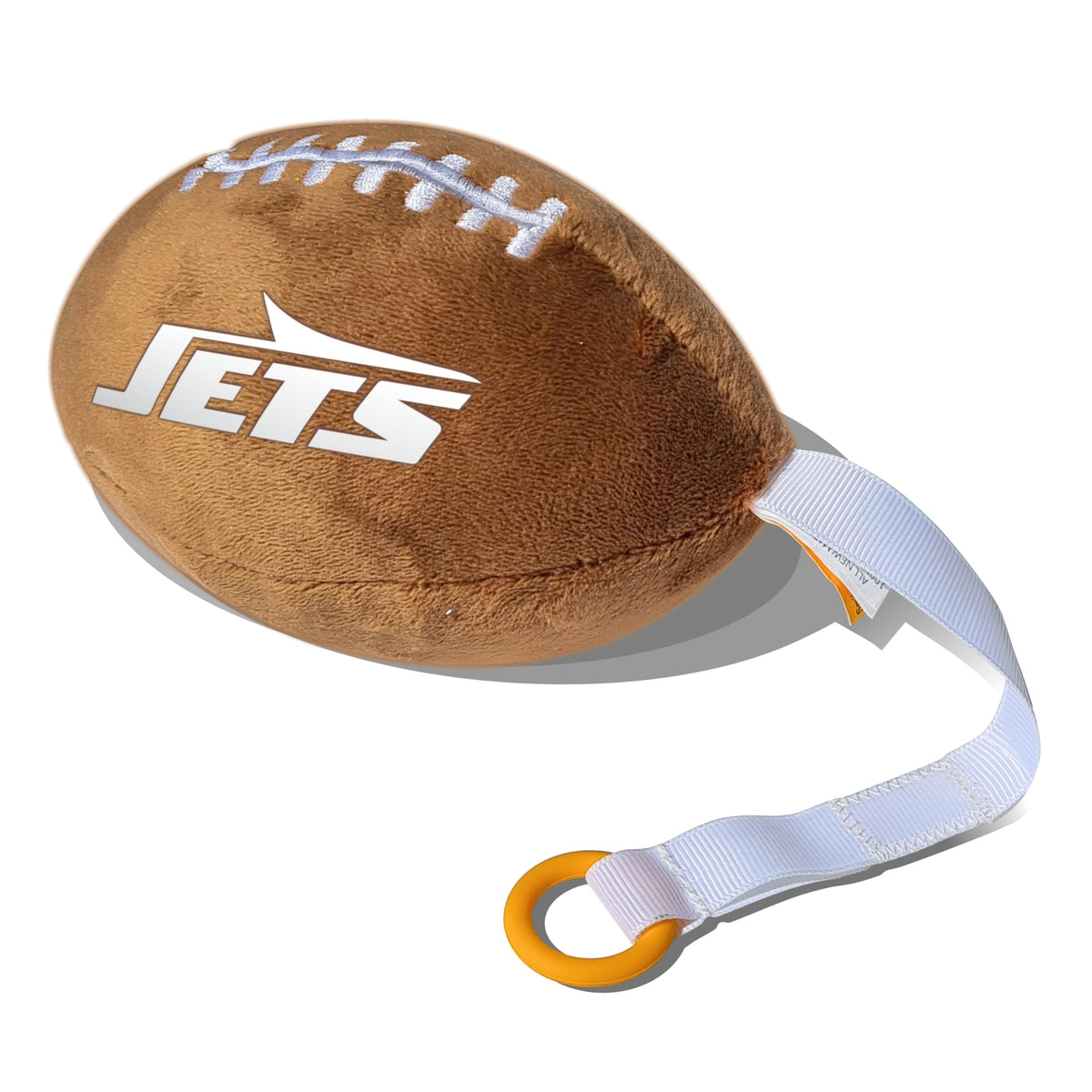 Smilo New York Jets plush pacifier holder close-up showing durable stitching and NFL pride.