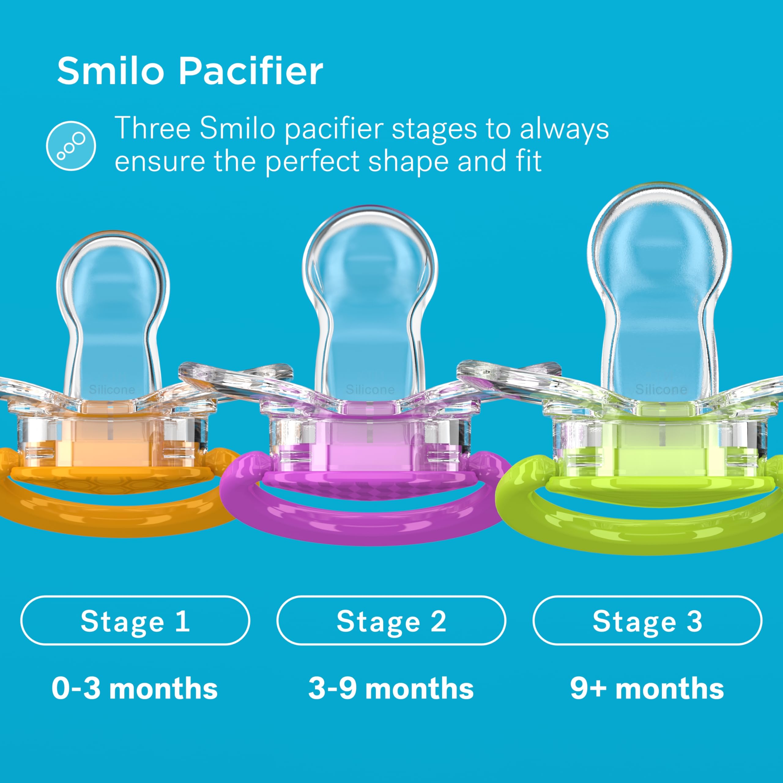 Smilo pacifier made from medical-grade silicone—BPA-free and durable.
