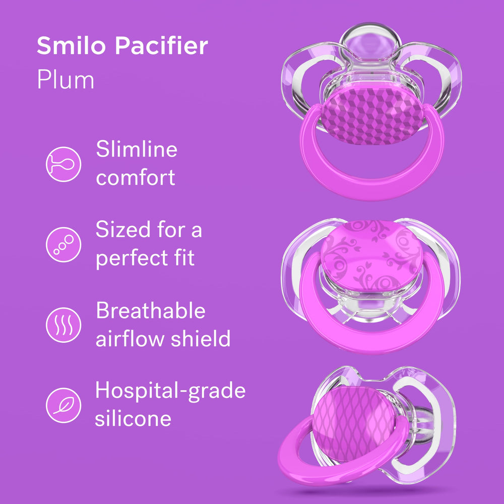 Smilo pacifier shield vented design keeps air flowing to protect baby skin.