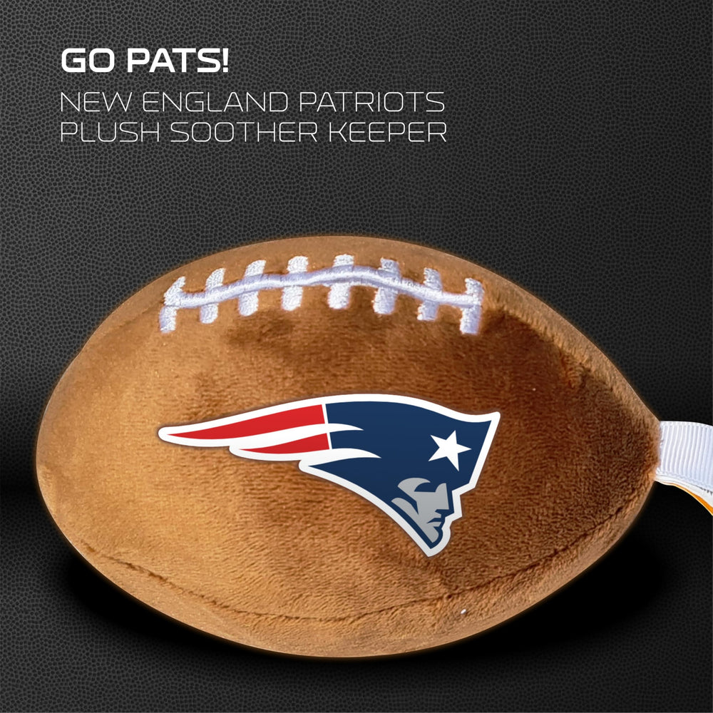 Smilo Patriots plush football pacifier holder safe materials for easy cleaning.