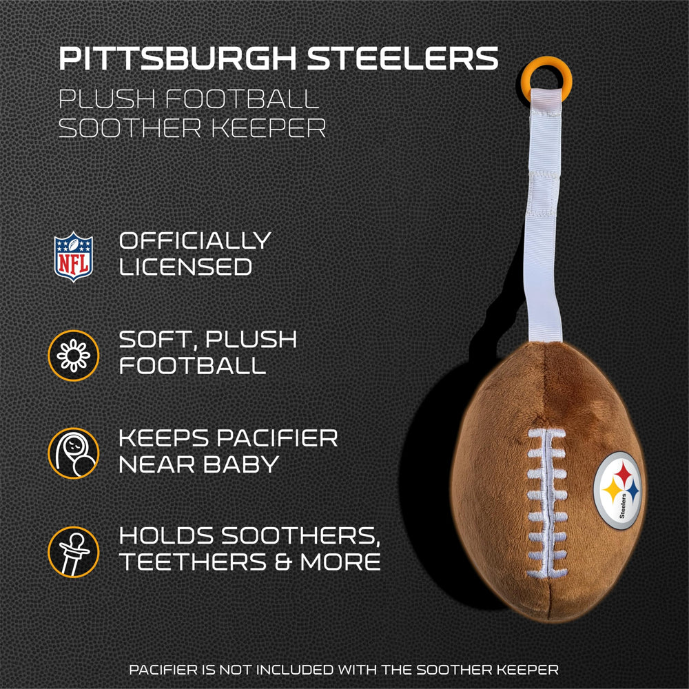 Smilo Steelers plush football held by baby for bedtime comfort
