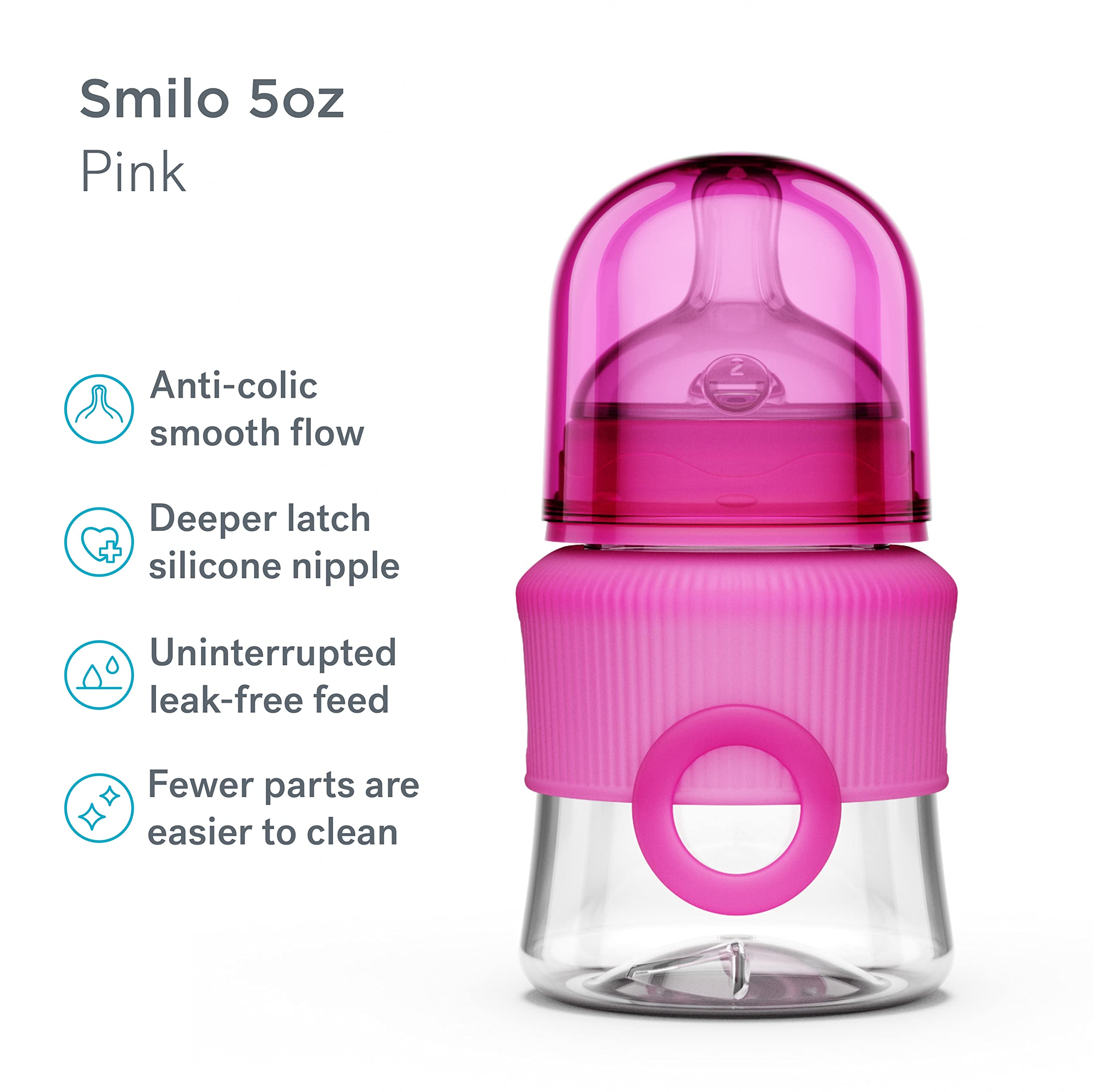 Smilo stage0 nipple slow-flow close-up demonstrates newborn-friendly feeding pace.