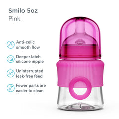 Smilo stage0 nipple slow-flow close-up demonstrates newborn-friendly feeding pace.