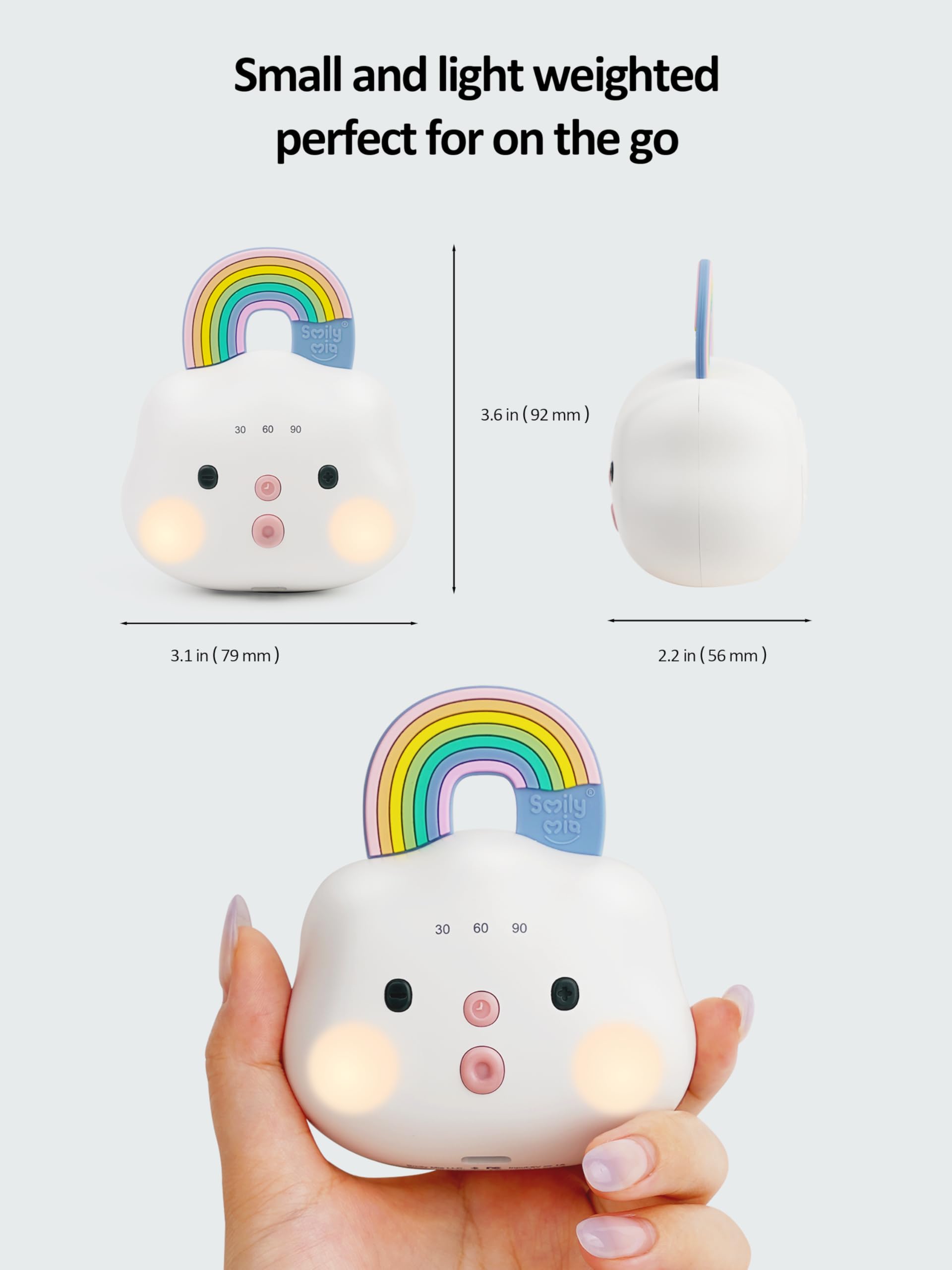 Smily Mia cordless travel design for packing and quick setup anywhere.