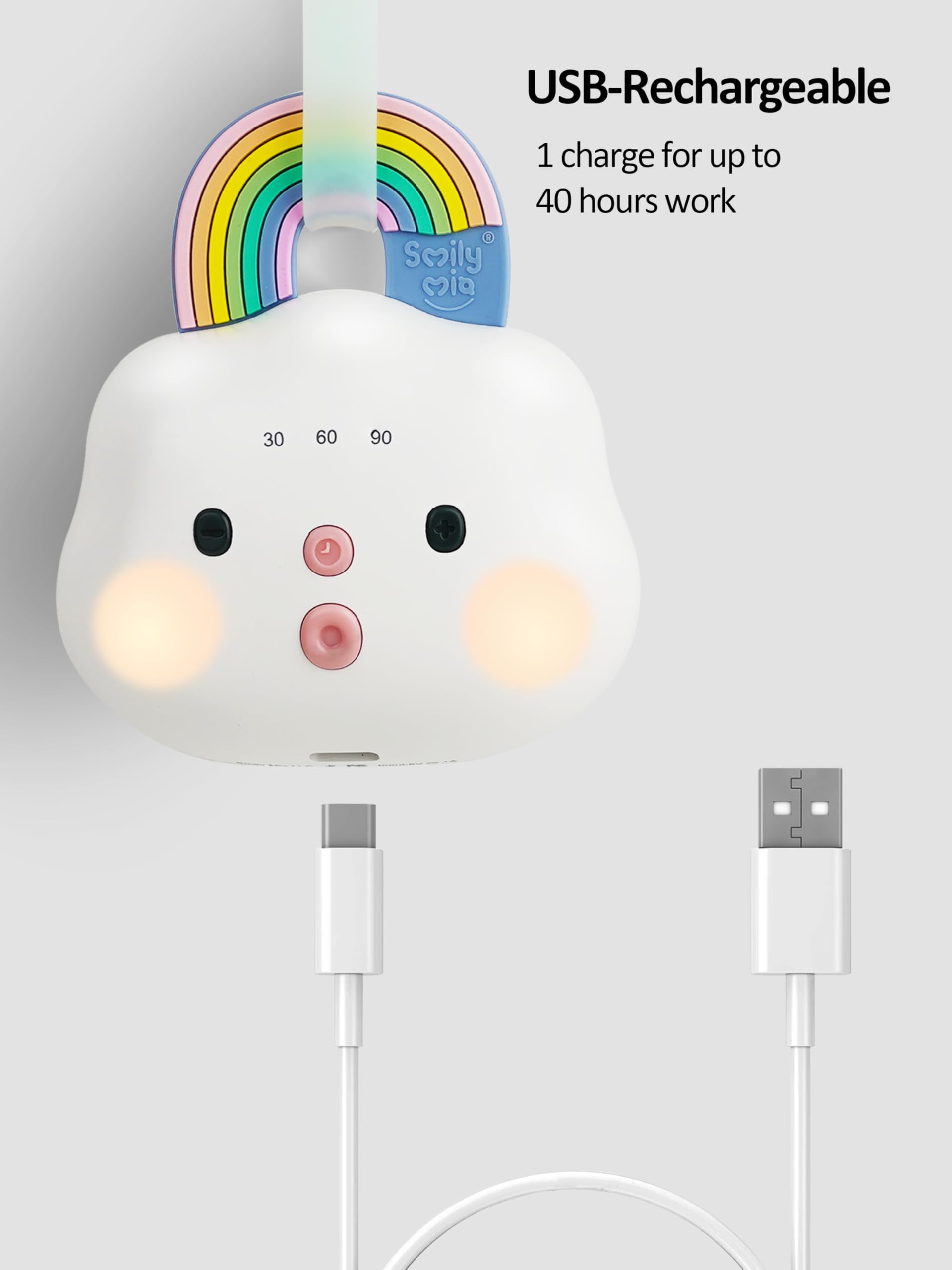 Smily Mia memory function recalls last sound and volume setting.