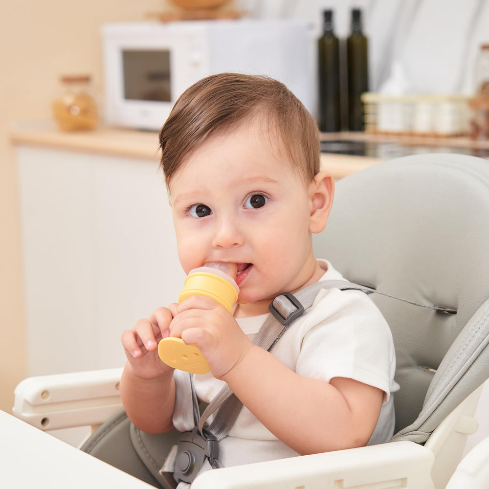 Detached view of Smily Mia teether and feeder assembled for use