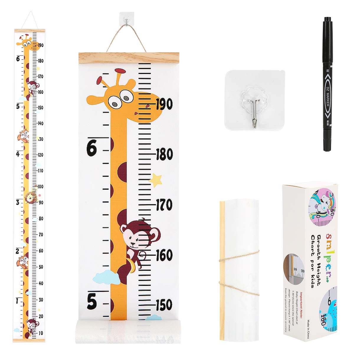 Smlper growth chart wood frame close-up shows durable pine and safe materials.